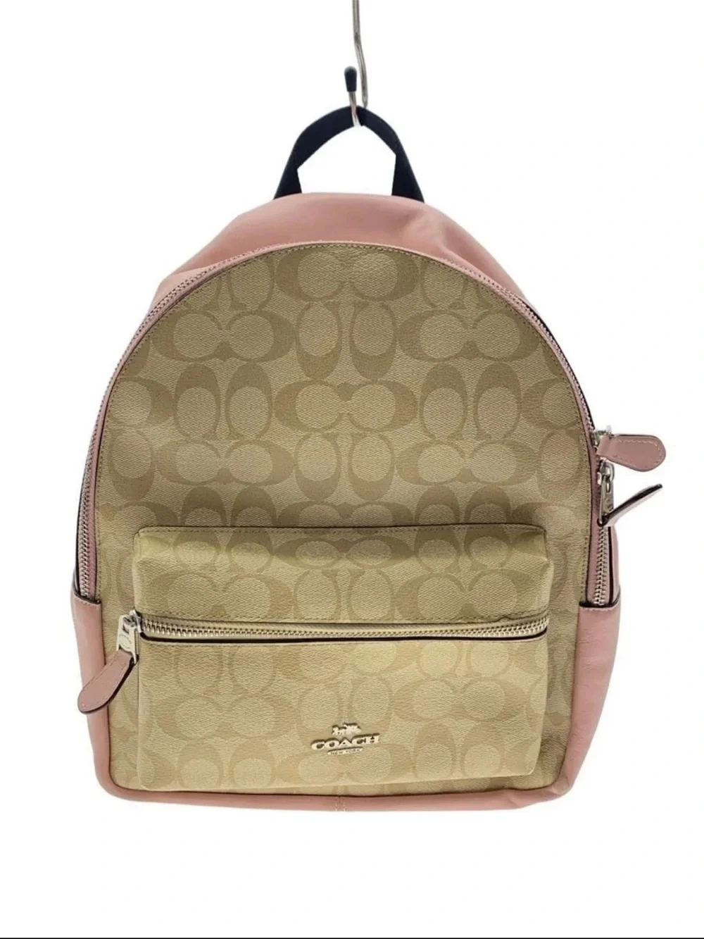 Coach Beige Signature Canvas & Pink Leather Mini Backpack